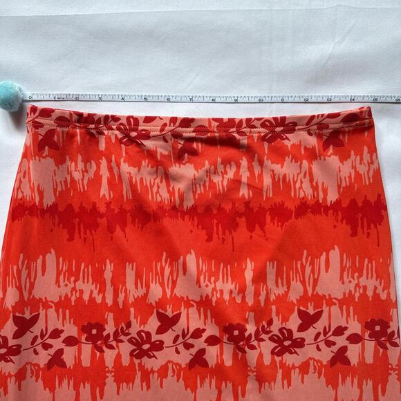 SHEIN Watercolor Floral Midi Skirt Vibrant Red/Pink Boho Cottagecore Vibe Large - Picture 4 of 8